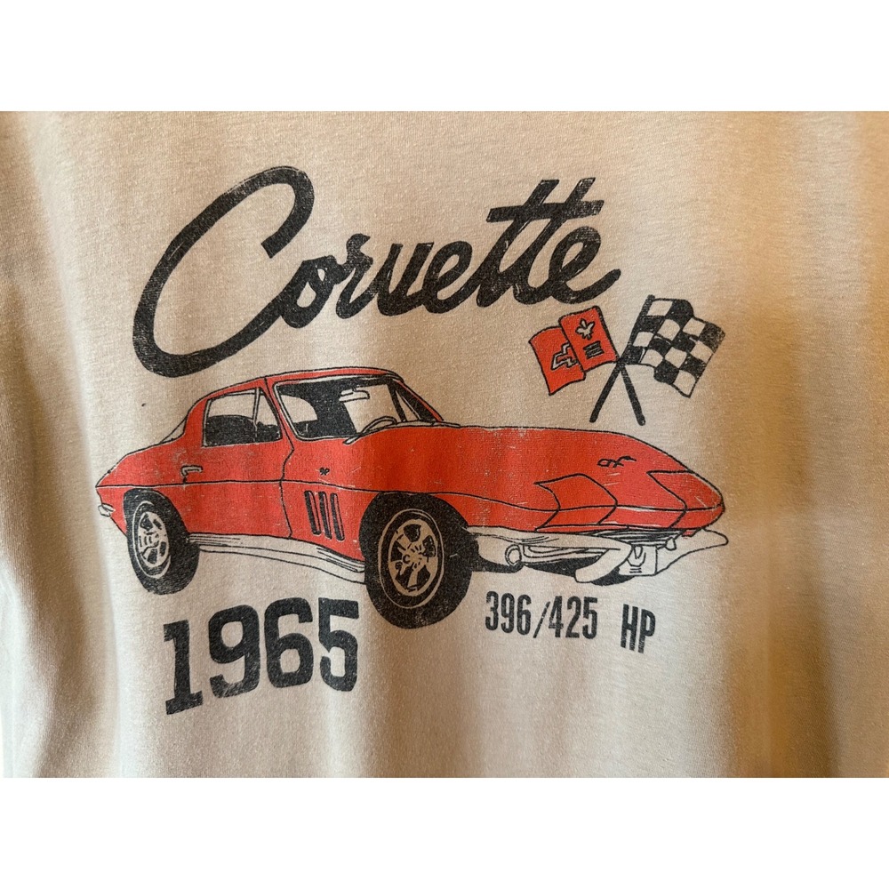 GM Official Licensed 1965 Corvette Graphic Baby Tee Tan Khaki Medium - Picture 2 of 5